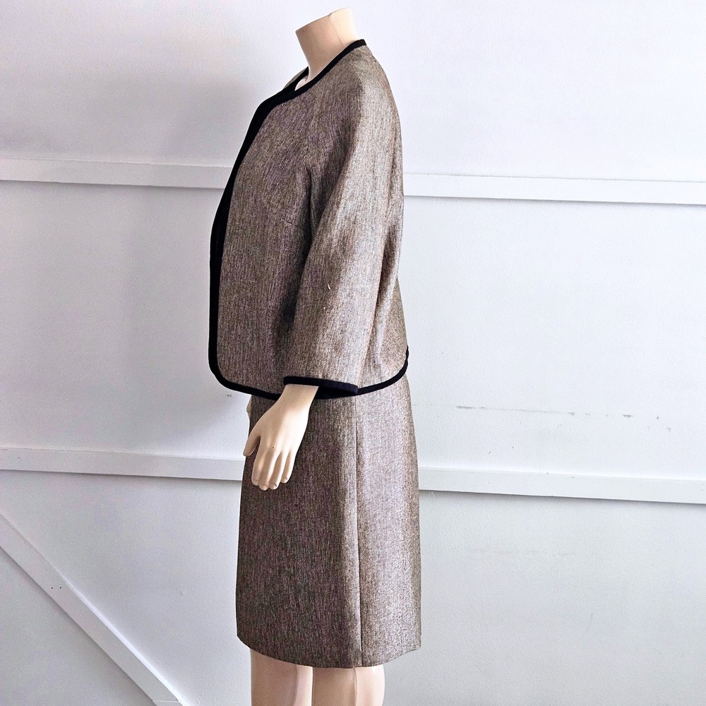 Kasper Brown/Black Textured Skirt Suit Set Open Jacket Pencil Skirt Size 16 - Picture 4 of 8